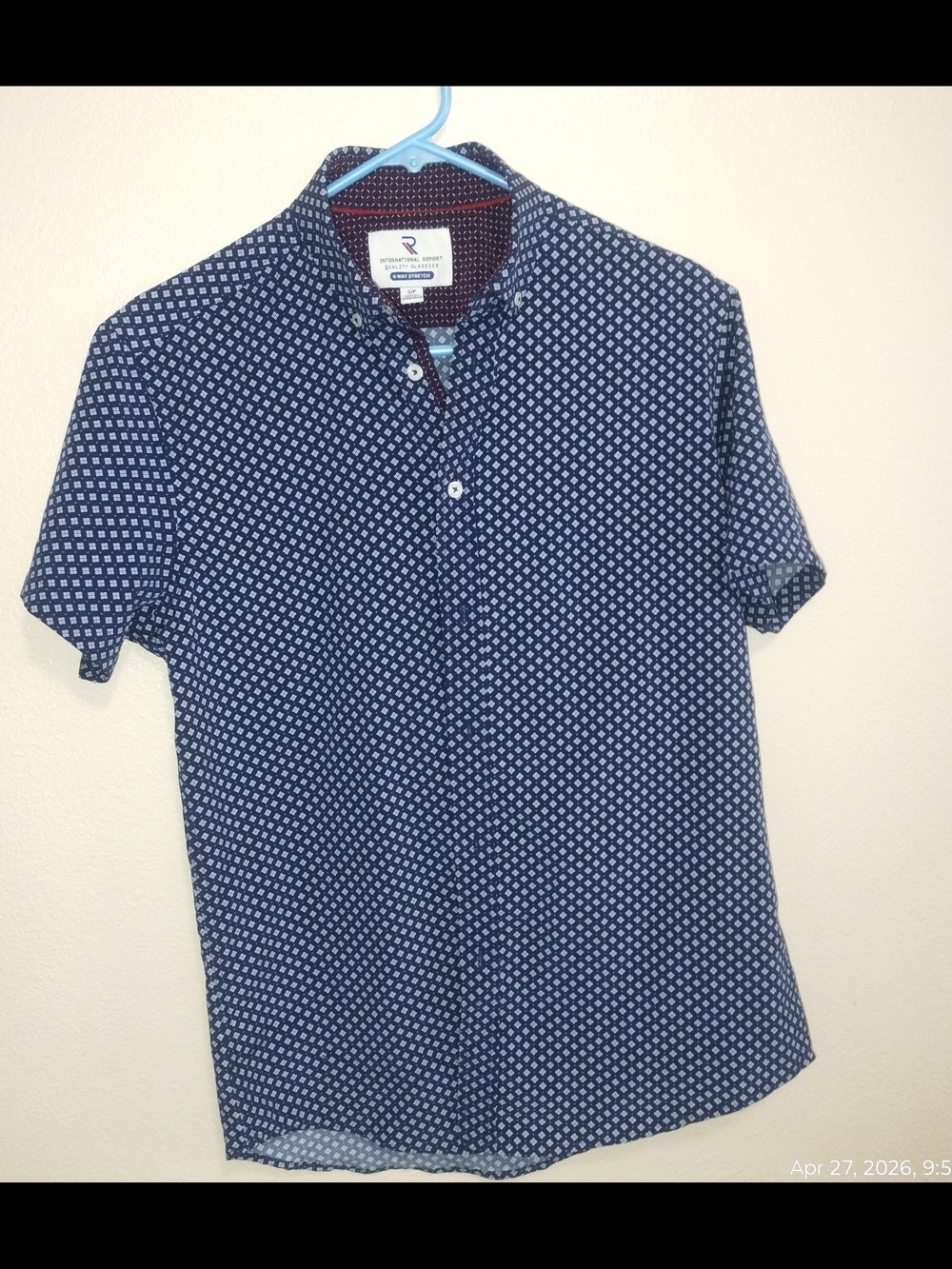 International Report Small Short-Sleeve Button-Up Shirt with Micro Print